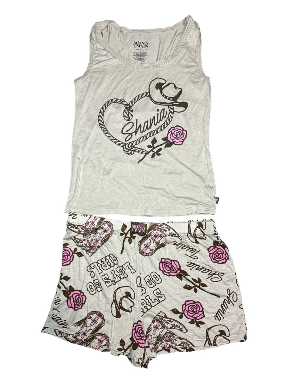 Shania Twain Women's Tank Top & Shorts 2 Piece Pajama Set Size Small Sand - Picture 2 of 13